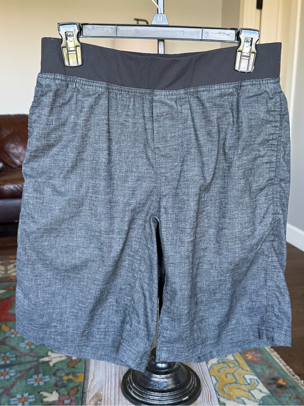 Prana Men's or Boy’s Charcoal Gray Hemp Blend Shorts with Black Waistband, Small